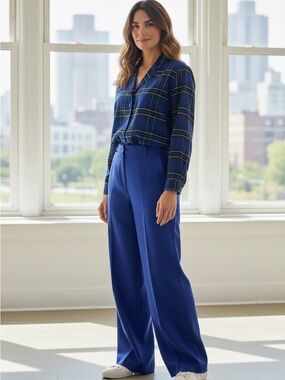 Doncaster Navy and Black Plaid Blazer with Royal Blue Accent